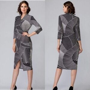 NWOT Joseph Ribkoff Jersey Knit Faux Wrap Midi Sheath Dress Size 12 Cocktail